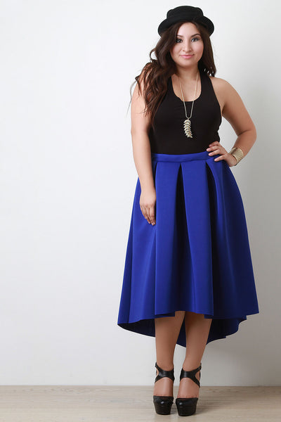 Boxy Pleat High Low Midi Skirt