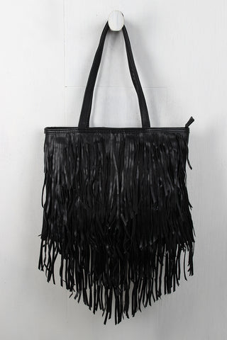 Vegan Leather Chevron Layered Fringe Bag