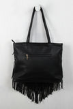 Vegan Leather Chevron Layered Fringe Bag