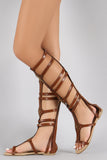 Perforated Studs Strappy Gladiator Knee High Flat Sandals