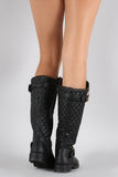 Lug Sole Quilted Buckled Riding Boots