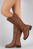 Lug Sole Quilted Buckled Riding Boots