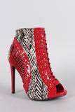 Abstract Print Corset Peep Toe Stiletto Booties