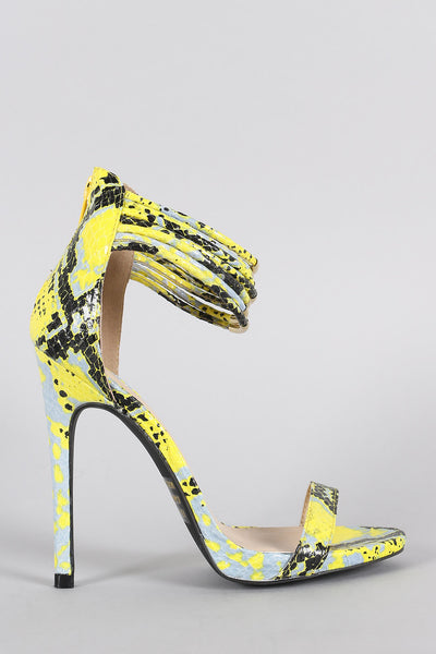 Qupid Snake Strappy Ankle Cuff Open Toe Stiletto Heel