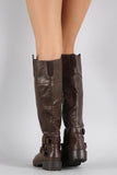 Qupid Buckle Lug Sole Riding Knee High Boots