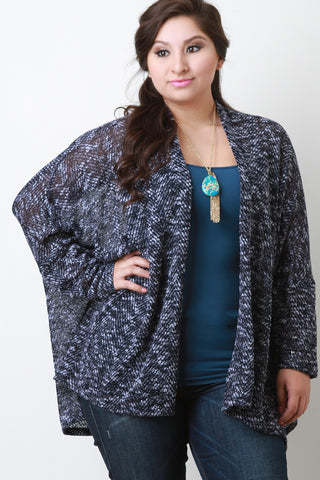 Shawl Collar Open Knit Dolman Long Sleeves Cardigan