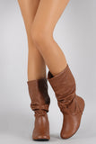 Soda Slouchy Round Toe Mid Calf Flat Boots