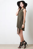 Slanted Fringe Suede Shift Mini Dress