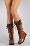 Quilted Lace Up Combat Knee High Boots