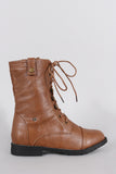 Round Toe Lace Up Combat Mid Calf Boots