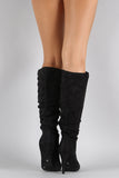 Suede Slouchy Almond Toe Stiletto Knee High Boots