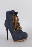 Shoe Republic LA Stiletto Lug Denim Work Booties