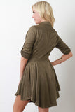 Suede Long Sleeves Button-Up Flared Dress