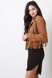 Zipped Up Suede Fringe Long Sleeves Jacket