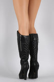 Wild Diva Lounge Quilted Lug Chunky Heel Knee High Boots