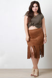 Vegan Suede Fringe Midi Skirt