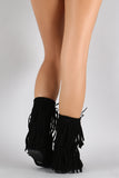 Fringe Lace Up Moccasin Flat Boot