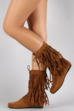 Fringe Lace Up Moccasin Flat Boot