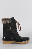 Faux Fur Cuff Lace Up Duck Ankle Boots