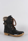 Faux Fur Cuff Lace Up Duck Ankle Boots