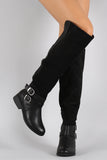 Double Buckle Suede Contrast Riding Knee High Boots