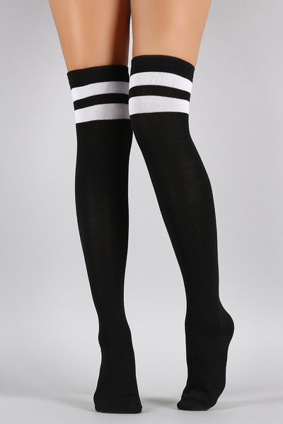 Double Stripe Thigh High Socks