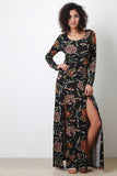 Floral Slit Maxi Sweater Long Sleeved Dress