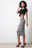 Zip Down Vegan Suede Midi Skirt