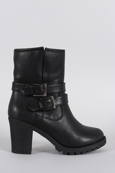 Slit Moto Lug Chunky Heel Ankle Boots