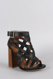 Qupid Caged Open Toe Seventies Slanted Heel