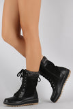 Qupid Sweater Cuff Snow Lace Up Boots