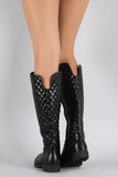 Quilted Round Toe Riding Knee High Boots