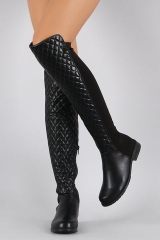 Bamboo Quilted Stretchy Over-The-Knee Riding Boots