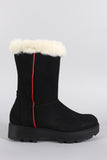 Faux Fur Round Toe Lug Sole Mid Calf Boots