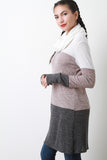 Cowl Neck Mixed Knit Sweater Dress