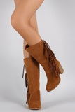 Liliana Suede Studded Fringes Cowgirl Chunky Heeled Mid Calf Boots