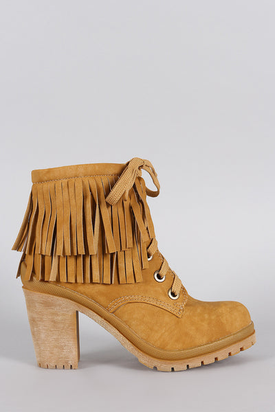 Liliana Fringe Cuff Lug Chunky Heel Work Boots