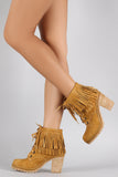 Liliana Fringe Cuff Lug Chunky Heel Work Boots