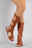 Liliana Studded Elastic Caged Gladiator Knee High Flat Sandal