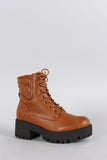 Round Toe Lace Up Lug Sole Combat Ankle Boots