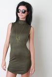 Vegan Suede Mock Neck Sleeveless Mini Dress