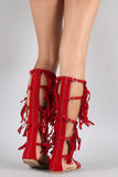 Suede Strappy Fringe Open Toe Gladiator Flat Sandal