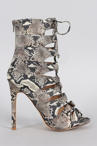 Liliana Python Caged Lace Up Heel