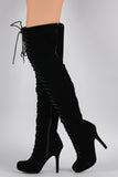 Dollhouse Suede Lace Up Stiletto Over-The-Knee Boots