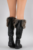 Bamboo Faux Fur Cuff Round Toe Riding Knee High Boots