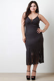 Corset Neckline Sleeveless Suede Fringe Dress