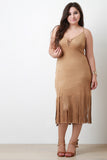 Corset Neckline Sleeveless Suede Fringe Dress