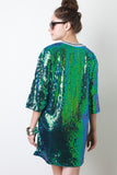 Bon Jour Sequin Short Sleeves Shift Dress