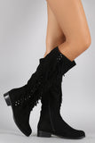 Qupid Studs and Fringe Knee High Boots