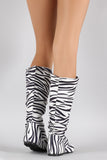 Zebra Print Round Toe Slouchy Flat Boots